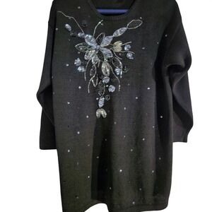 Colleens Collectibles Black‎ Embellished Beaded Sequin Sweater Women's Medium